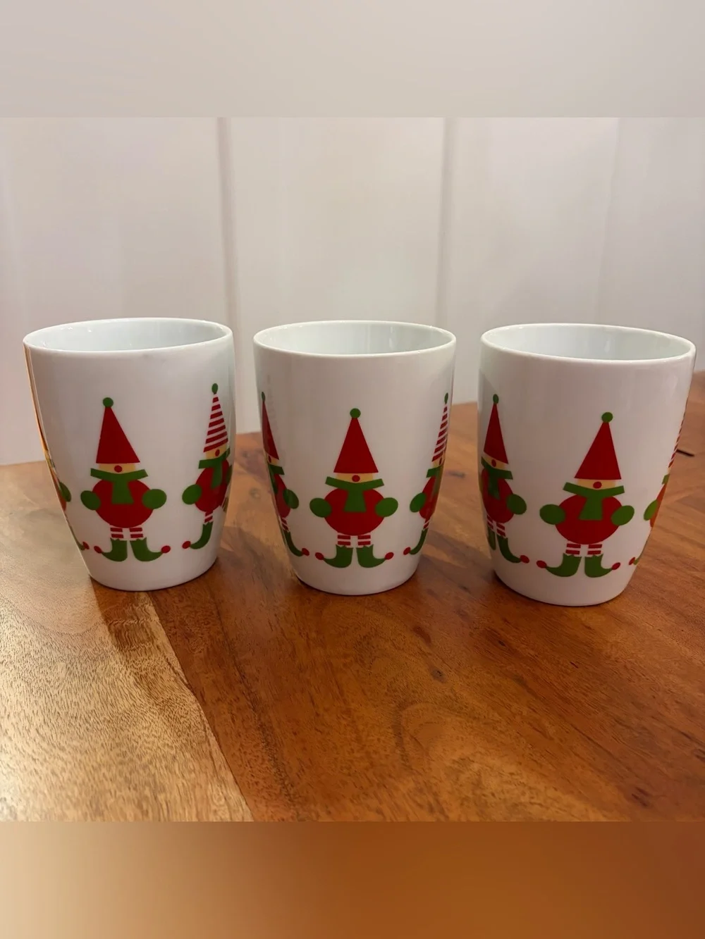 Set of 3 Vintage 1990s Crate & Barrel Mugs Jingle Elf Mugs Cups Christmas Retro